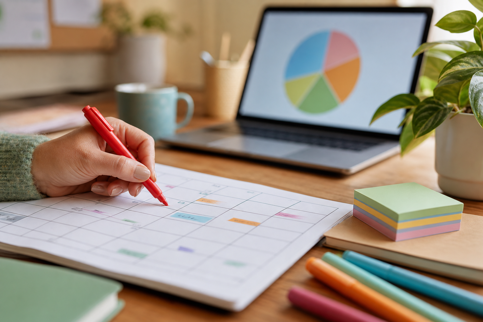 multi-platform launch calendar and budget split visual